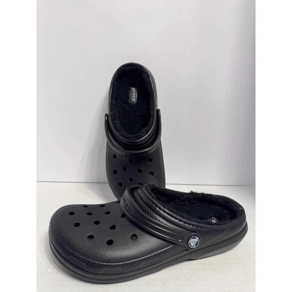 Crocs Kids' Classic Clogs Lined Black J6 slip on back strap clog shoes
